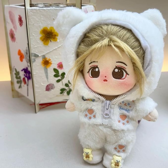 CALEMBOU 20cm Plush Doll Clothes, Anime Plushie Outfit Suit Pajamas, 8 inch Cotton Doll Clothes for Dolls Stuffed Animals (WhiteBearNew Suit)
