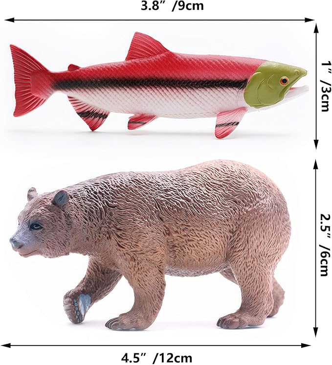 Gemini&Genius Brown Bear Salmon Animals Action Figure Toys for Kids Wildlife Learning Toys for Boys Girls Toddlers (Catching Salmon)