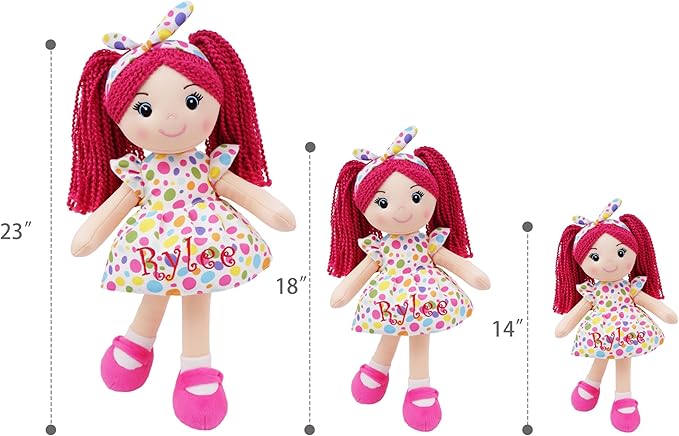 June Garden Personalized Sophie Doll – Embroidered Name Soft Plush Doll – Custom Gift for Girls – Choose Name, Font & Thread Color – Available in 14", 18", and 23" Sizes