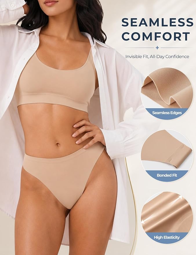 Seamless Thongs Invisible No Show Thong Panty Liners VPL Workout Underwear Cotton Thongs for Women G-Strings Tangas