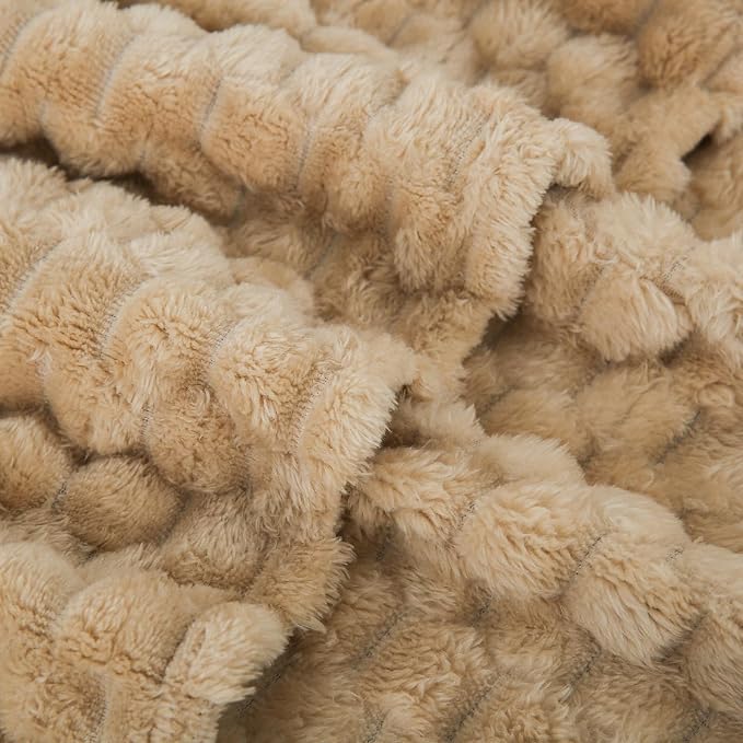 Puncuntex Beige Throw Blanket 90"×90" inches Fuzzy 3D Jacquard Decorative | Flannel Fleece Super Soft Plush Cozy Blanket for Couch Sofa Chair Lightweight
