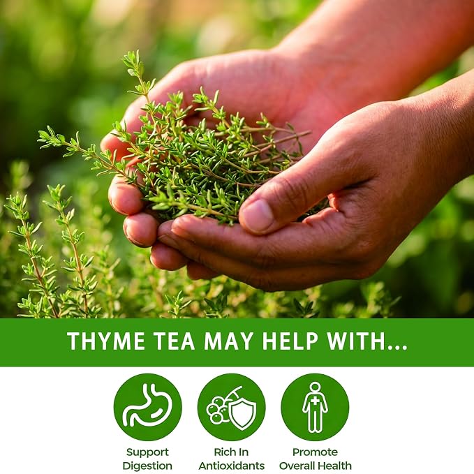Samcci - Thyme Tea Bags, 50 Count - Made with 100% Pure Thyme Leaves, Supports Digestion, Caffeine-Free, Additive-Free, Sugar-Free, Gluten-Free, Vegan.Non-GMO, Plant-Based Corn Fiber Mesh Bags