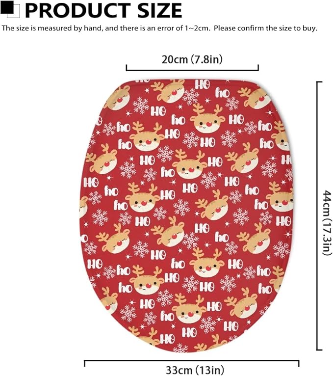 Toilet Seat Cover, Fits Most Most Round, Elongated and Oblong Lid, Bathroom Accessories Elastic Band at the Bottom-Christmas Deer Print