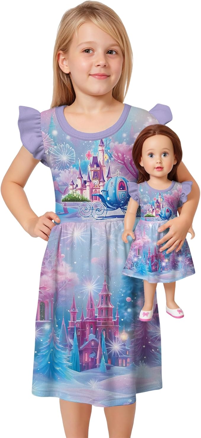 LQSZ Doll and Girl Matching Princess Dress Outfits for Girls and 18" Matching Doll and Girl Clothes