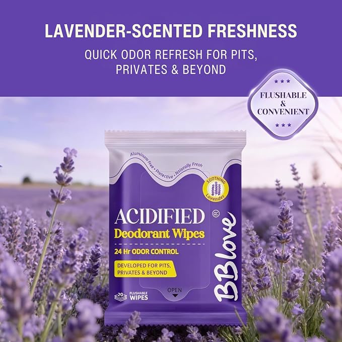 Acidified Body Wipes - 24H Odor Control, pH Balanced for Underarms & Whole Body, Aluminum-Free & Skin-Loving Formula, 80 Wipes