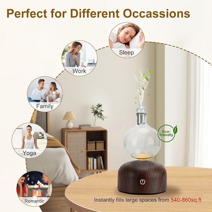Lychee Rechargeable Waterless Essential Oil Diffuser, Aromatherapy Spray Glass Oil Diffuser, Touch Control with 2 Modes,Travel Portable,Silent Operation and Auto-Off Yellow Light for Home Office