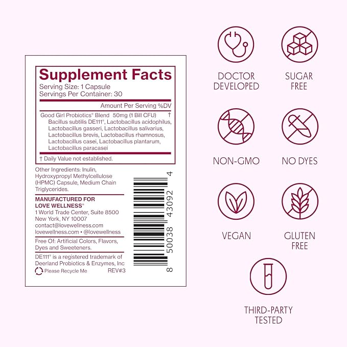 Love Wellness Good Girl Probiotics | Women’s Vaginal Health & pH Balance Supplement | 9-Strain Probiotic for Urinary Tract, Yeast, Odor & Immune Support | Gluten-Free (60-Day Supply)