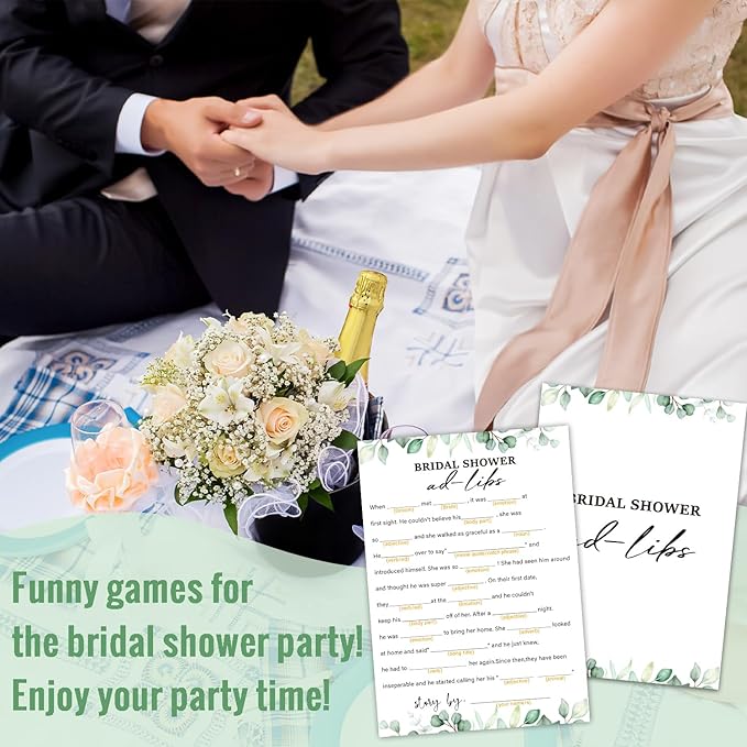 Bridal Shower Game Ad Libs Wedding Advice - Wedding Shower Games 30 Guests for Engagement Party (Eucalyptus Botanical Style) -0003