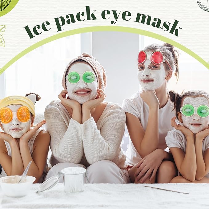 Skicuff 12 Pcs Hot and Cold Eye Pads Gel Eye Masks Reusable Relief Migraine Puffiness Relax Spa Party Favors Sleepover Slumber Party Supplies (Watermelon, Lemon, Kiwi)