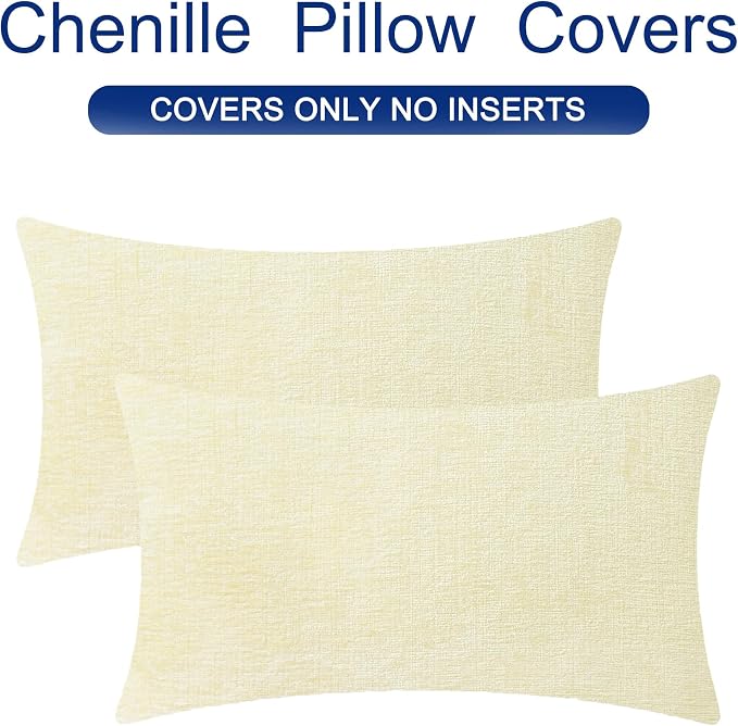CaliTime Decorative Couch Throw Pillow Covers 26 X 16 Inches Beige | Pack of 2, Cozy Chenille Cushion Cases for Sofa Bed Living Room Farmhouse Home