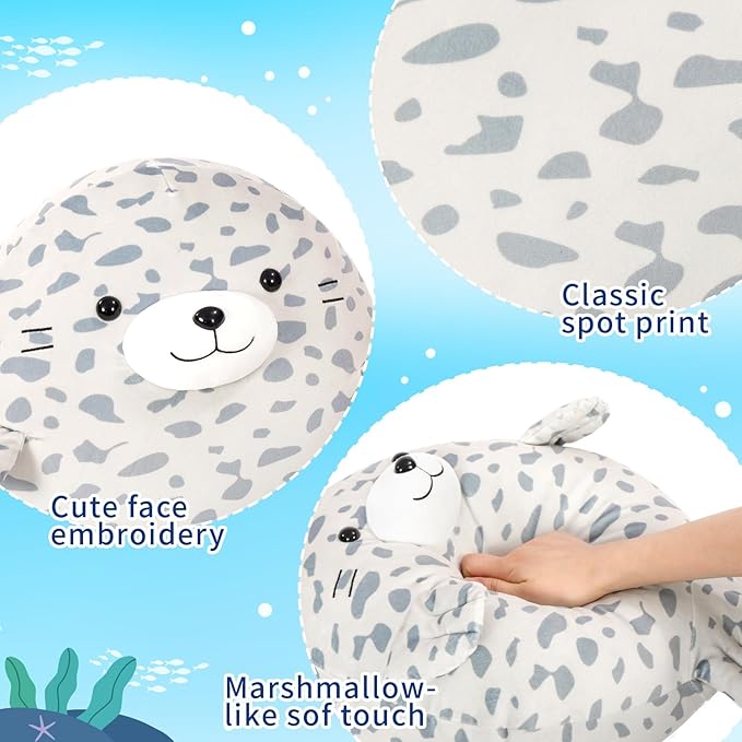 MaoGoLan Chubby Blob Seal Pillow Plush,20" Giant Seal Stuffed Animals with 4 Babies Inside,Ultra Soft Stuffed Throw Pillow for Kids,Girls,Boys