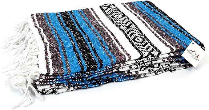 Open Road Goods Bulk Falsa Blankets - Handwoven Authentic Mexican Falsa - Great for Weddings, Yoga, Beach, Picnics, or Mexican Throw! (Bright Blue, 7 Pack)
