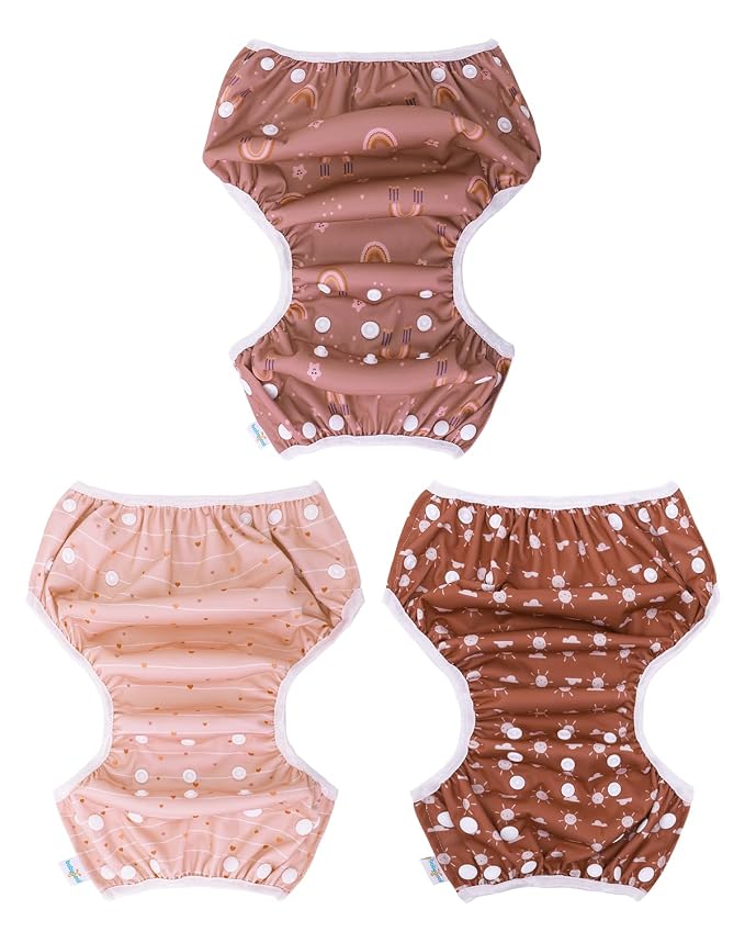 Babygoal Swim Diapers 3 Pack for 8M-3T Infant and Toddler, Reusable Adjustable Washable for Baby Swimming Lessons