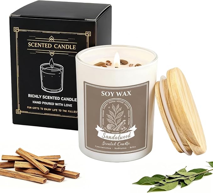 Scented Candle, Candles for Home Scented, 5.2 oz Soy Candles for Aromatherapy, Natural Hand-Poured, Relaxing Sandalwood Scent, Gift for Women Mom (Sandalwood)