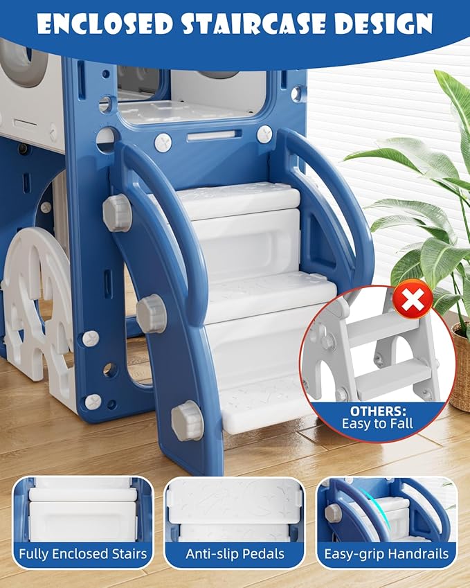 XJD Toddler Slide,13 in 1 Kids Slide for Toddlers, New Upgrade with Golf Set, Basketball Hoop, Drawing Board for Indoor Outdoor Playset,Toddler Playground (Blue Gley)