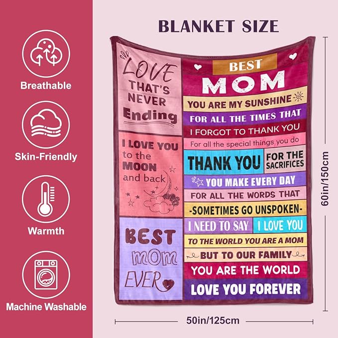 Birthday Gifts for Mom from Daughter or Son, To My Mom Blanket, 50" x 60" | Best Mom Ever Gift, I Love You Mom Gifts On Christmas, Mothers Day, Valentines Day, Anniversary