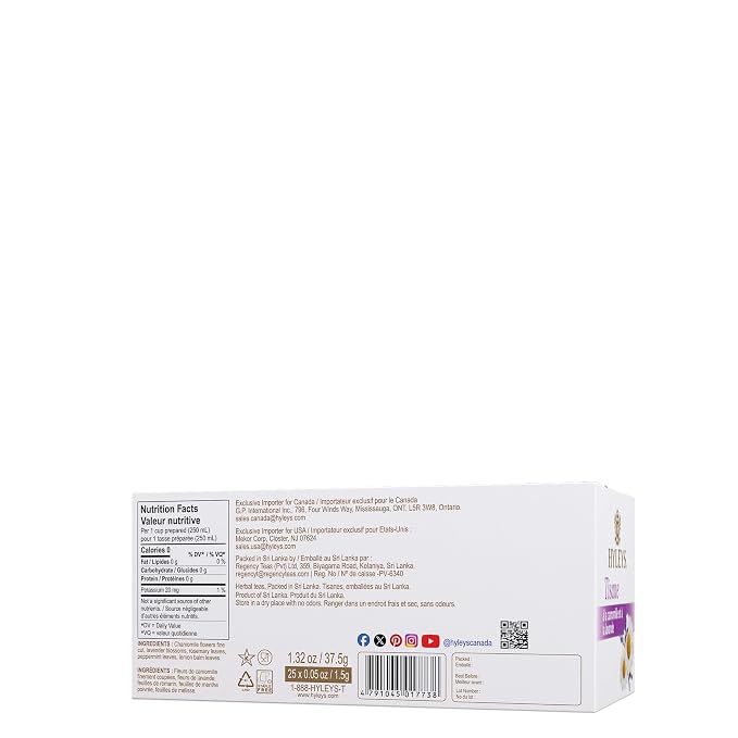 Hyleys Sleep Lavender Blossom Herbal Tea - Nighttime Relaxation Blend, 100% Natural, Caffeine-Free, Sugar-Free, Gluten-Free, Dairy-Free, GMO-Free, Decaf - 25 Tea Bags