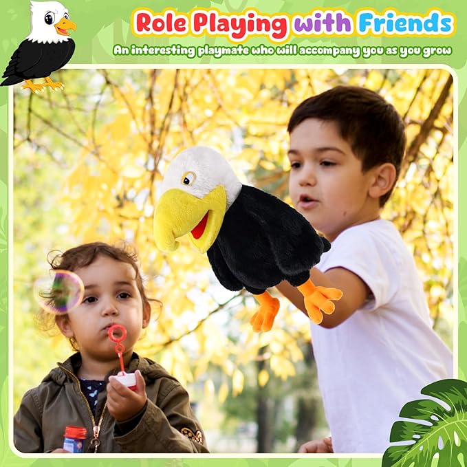 Animal Hand Puppets 11 Inch Bird Plush Toucan Owl Eagle Parrot Flamingo Peacock Puppet Toys Role-Play Puppets for Kids Storytelling Imaginative Pretend Play Teaching Preschool(Eagle)