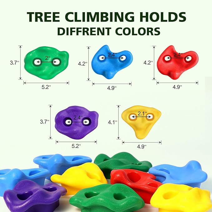 TOPNEW 20 Ninja Tree Climbing Holds for Kids Climber, Adult Climbing Rocks with 6 Ratchet Straps for Outdoor Ninja Warrior Obstacle Course Training