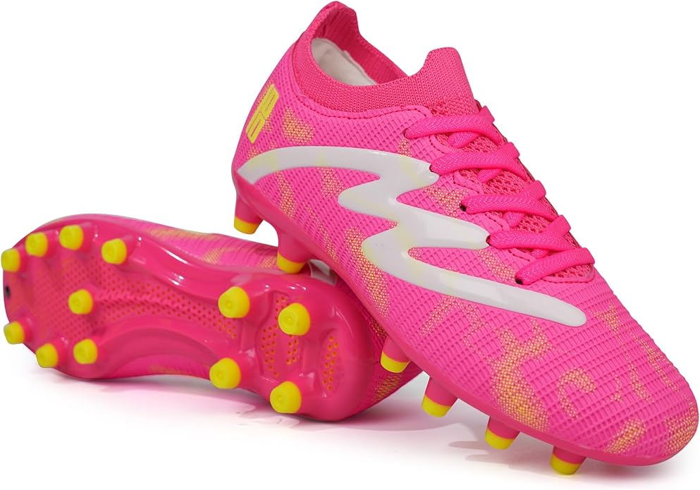 brooman Kids Firm Ground Soccer Cleats Boys Girls Football Shoes with Shin Guards and Soccer Socks