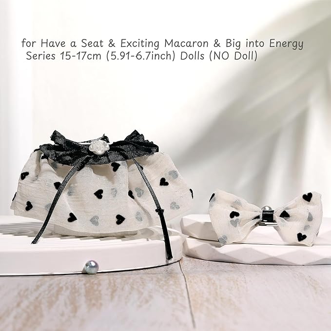 Doll Clothes for Labubu 17cm Have a Seat & Exciting Macaron & Big into Energy Series Dolls, Adorable Chic Dress Set for 17cm Dolls Accessories (Camellia Skirt + Hairband)