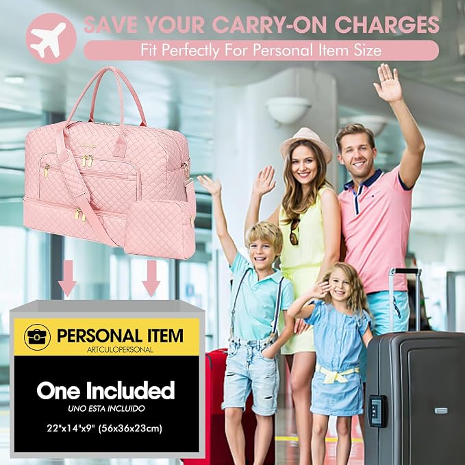 Travel Duffle Bag Weekender for Women - 38L Carry-On Overnight Personal Item Bag with Shoe Compartment & Wet Pocket Weekend Tote Bags with Toiletry Hospital Bags for Labor and Delivery