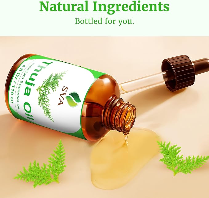 SVA Thuja Essential Oil 4 Fl Oz – for Diffuser, Skin & Hair Care – Ideal for Massage & DIY Blends - with Dropper