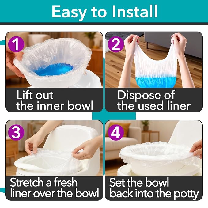 200 Pcs Potty Liners for Summer Infant My Size Potty Pro, Disposable Potty Bags with Elastic Edge, Easy-Clean Design for Toddler Training, Fits Most Potty Chairs, Portable Toilets & Travel Potties
