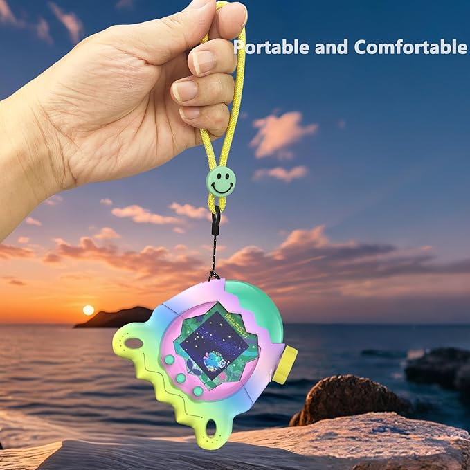 Silicone Case for Tamagotchi Paradise with Button Cap, Protective Cover with Screen Protector and Lanyard for Tamagotchi Paradise Pet Accessories (Rainbow)