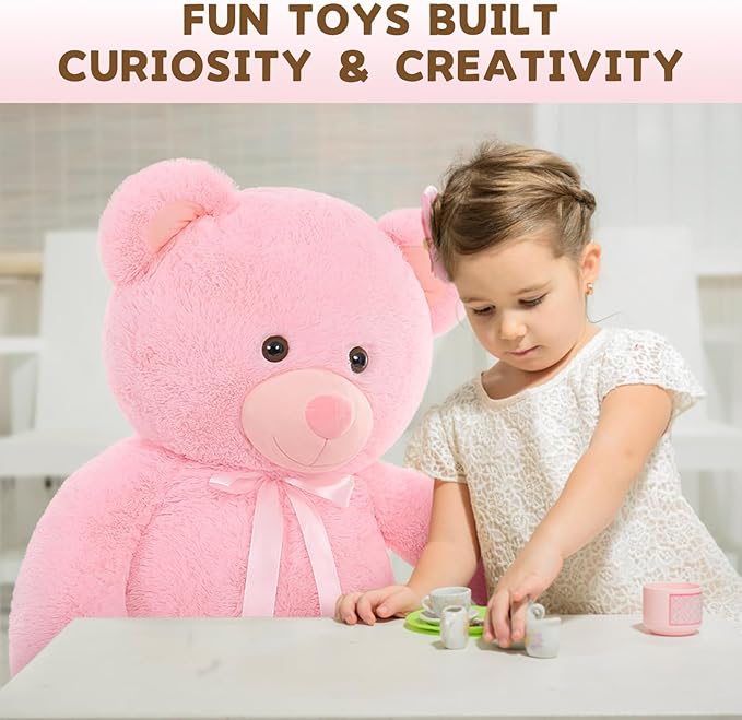 MorisMos Giant Teddy Bear, 51in Life Size Cuddly Plush for Baby Shower, Birthday, Valentine (Pink)