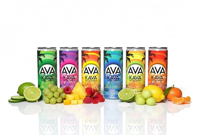AVA Kava | Alcohol-Free Relaxation Drink | Variety Pack | Fast Acting Nano Kava • Zero Sugar Alcohols • Vegan • Plant Based • No Preservatives • Natural Flavors • Non GMO • Gluten Free | 12oz Cans (6-Pack)