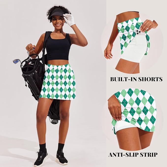 Ekouaer 16" Skorts for Women with Pockets Golf Pickleball Tennis Skirt | Silicone Grippers,2 Inner Pockets,Wide Waist,Side Slit Hem,Breathable,Soft,Lightweight