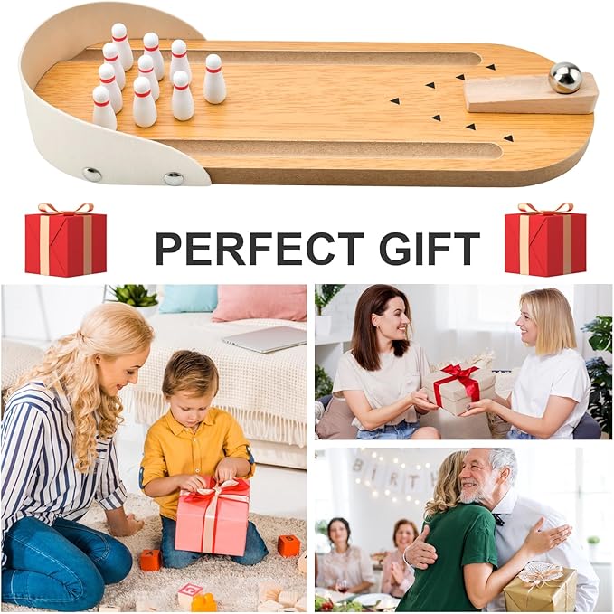 Tabletop Mini Bowling Game Set: Funny White Elephant Gifts for Adults Men Women Christmas Stocking Stuffers for Teens Boys Girls Kids Wooden Home Bowling Alleys Office Desk Toys Stress Relief Gadgets
