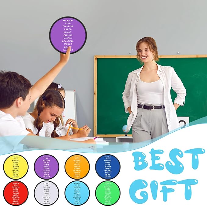 Vercraft 24 Pieces End of Year Gift Inspirational Flying Disc Fans Set Motivational Beach Fun Foldable Hand Fan with Bag for Students Summer Birthday Outdoor Activity Game School Prizes Party, 8 Color