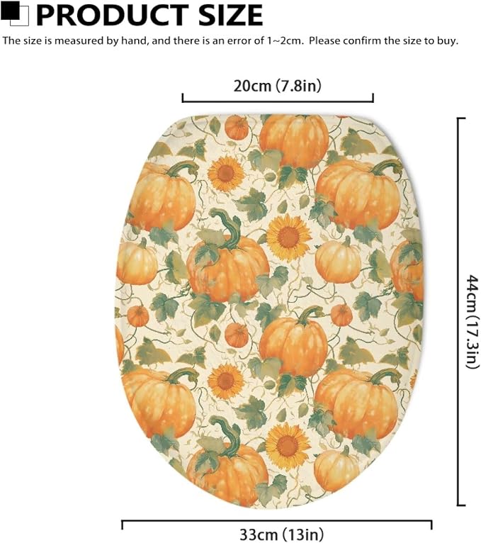 Pumpkins Sunflowers Toilet Lid Cover, Bathroom Decorative Flannel Soft Toilet Lid Cover, Bathroom Accessories Machine Washable Reusable