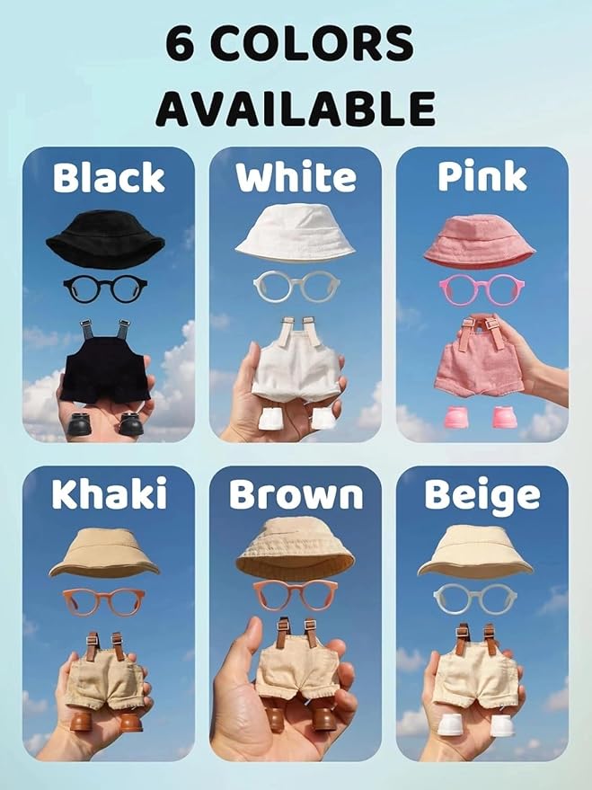 2PCS Doll Clothes Set for 17cm Dolls – Stylish Outfit with 2 Hat, 2 Overalls, 2 Shoes & 2 Glasses of Clothes Designer, Cute Clothes for Dress up Unique Style (Black+Brown) (Doll Not Included)