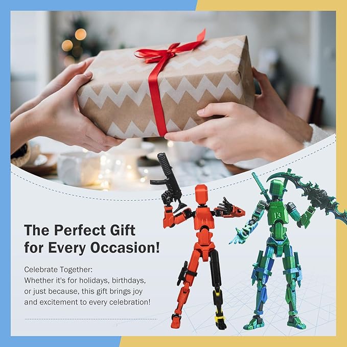 Pre-Assembly 3D Printed 5.54'' Stick 13 Action Figure, Multi-Jointed Tian13, Articulated T13 Desktop Decoration,12 in 1 d13 Accessories Best Birthday Festival Gift (Glow White)