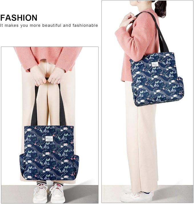KAMO Floral Tote Bag - Waterproof Lightweight Handbags Travel Shoulder Bag for Hiking Yoga Gym Swimming Travel Beach