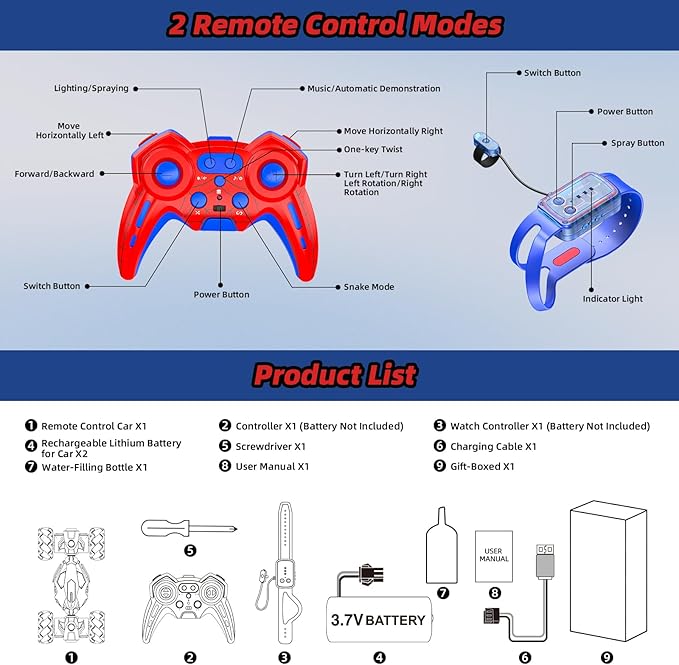 Unique 4WD 360° Rotating Gesture Sensing RC Stunt Car, Double‑Sided Driving RC Drift Car with Lights, Music & Spray, Kids Outdoor Cars Toys for Ages 6-12, Gifts for Boys 6-12,2 Replaceable Batteries
