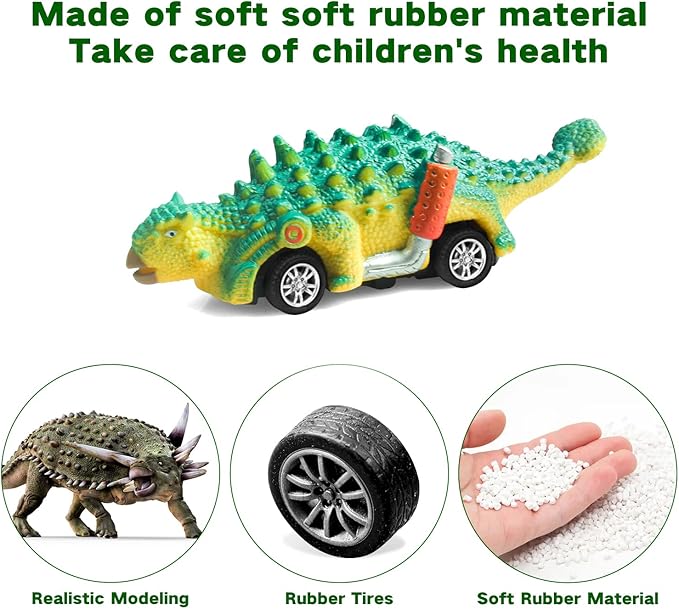 FFTROC Dinosaur Toys for Kids 3-5 Pull Back Cars 6 Pack - Monster Trucks Toys for 3-5 Year Old Boys