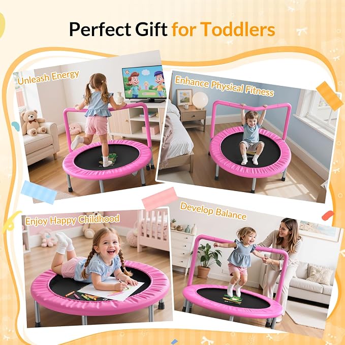 BCAN SP1 36'' Toddler Trampoline, ASTM Certified - Kids Trampoline for Ages 1-6, Foam Handle & Safe Thickened Cover, Mini Trampolines for Kids Indoor, Easy to Assemble| FED Fitness
