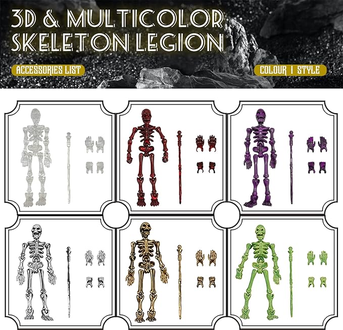6 Pack T13 Action Figures Set—Halloween Skeleton Action Figure Titan 13/Dummy 13/Lucky 13, DIY Multi-Jointed Movable Mini Skeleton Toy Halloween Miniatures Gift Decor