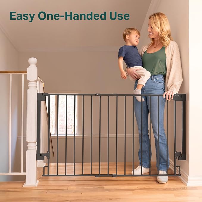 Cumbor Expandable 31.6-48" Baby Gate for Stairs, Hardware Mounted, 2-in-1 No Bottom Bar Dog Gate Indoor, Pet Gate for Doorways with Large Walk Thru Door, Child-Proof Safety Gate for Kids (Black)