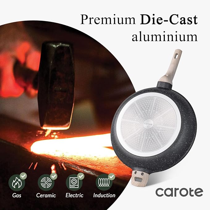CAROTE 12.5 inch Nonstick Frying Pan, Black Granite Skillet | Kitchen Healthy Non Toxic Stone Cookware, Induction Compatible, Dishwasher & Oven Safe, PFOA Free