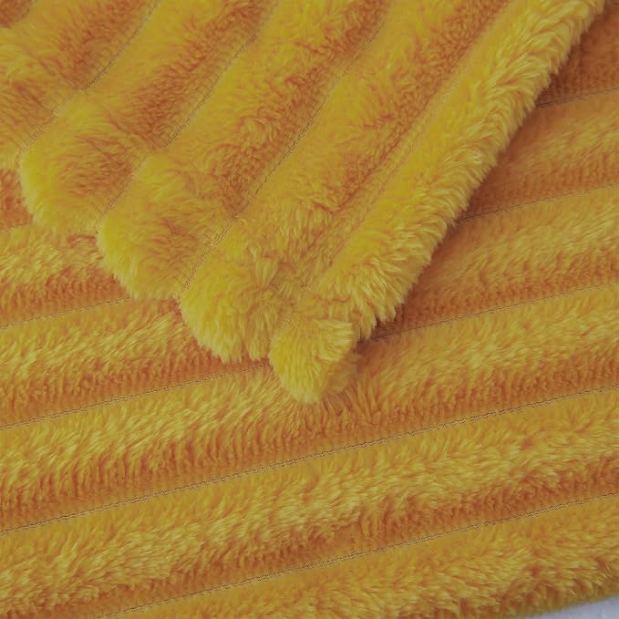 Mustard Yellow Fleece Throw Blanket 50”×60” for Couch Sofa Livingroom | Linecooo Super Soft Cozy Plush Microfiber Flannel Bed Blanket Striped Design Lightweight Home Decor Gifts for Adult Mom Women