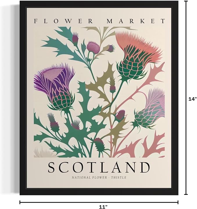 Scotland, Thristle Unframed Art Print Poster, Flower Market Wall Art, Floral Artwork Decor for Bedroom, Kitchen, Bathroom, Livingroom Decoration 52 (Scotland, Thristle, 14"L x 11"W, Unframed)
