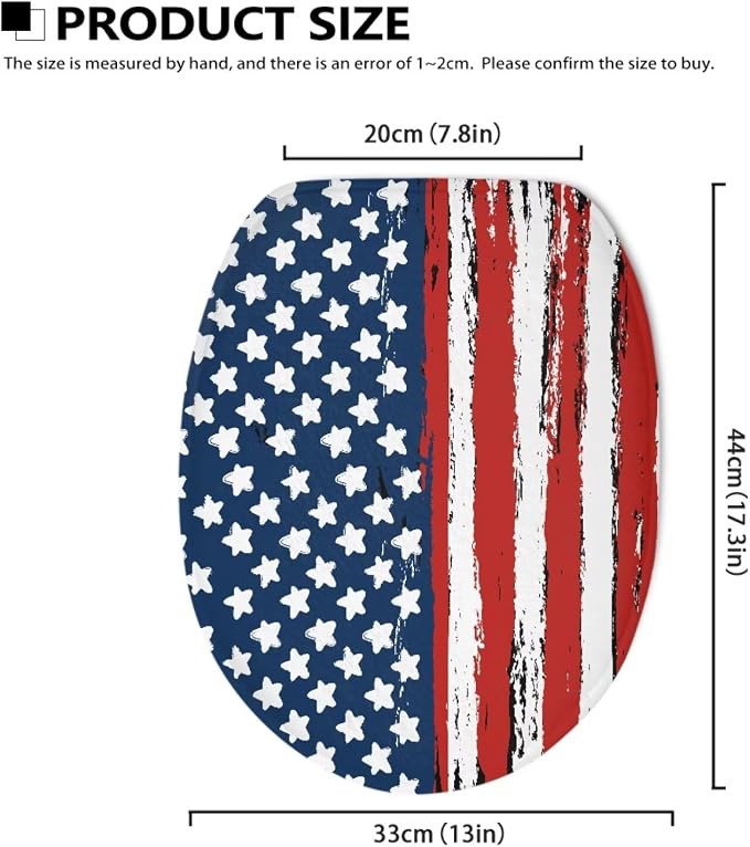 American Flag Toilet Seat Covers for Bathroom Patriotic Decorations Bathroom Dust Cover Replacement 4th of July Toilet Seat Cushion Cover with Elastic Bottom