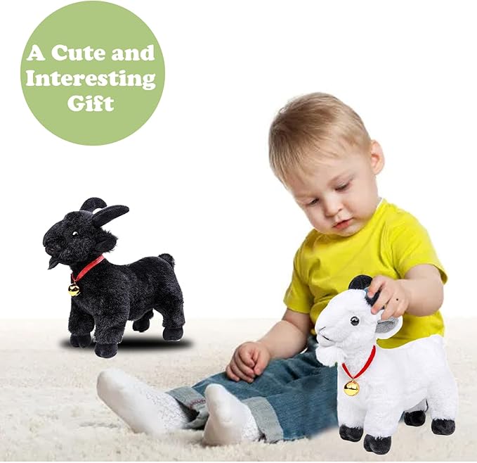 Screaming Standing White Goat with Bell Plush Animal Toy 10in, Realistic Screaming Goat Plush Toy, Cute and Funny White Goat Animal Plushies Model Gift Collection for Kids