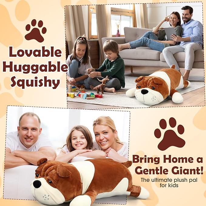 39.4'' Huggable Dog Plush, Cute Stuffed Animal, Soft Adorable Cuddle Companion for Kids Adults Boys and Girls, Plush Pillow Gift for Birthdays & Holidays