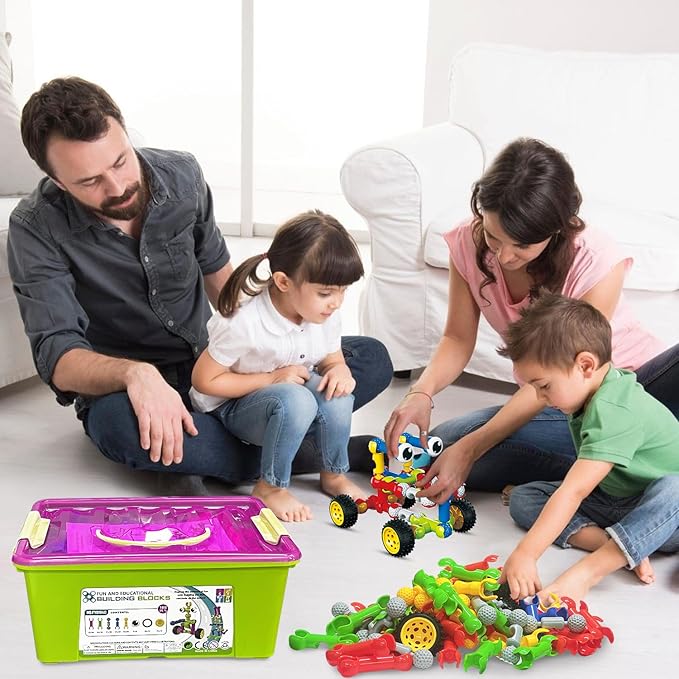 Stem Building Toys for 3 4 5 6 7 8 Year Old Boys Girls Kids,180 Pieces Building Blocks Educational Learning Toys with Large Storage Box,Ideal Christmas Birthday Gifts
